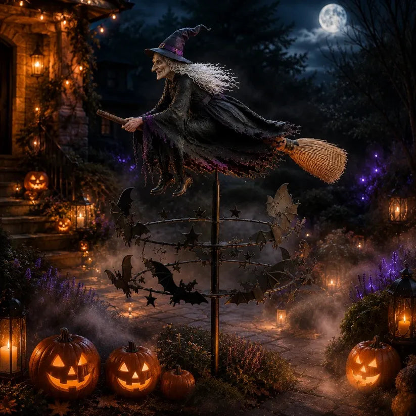 Enchanted Witch Garden Wind Spinner – Where Witches Fly and Bats Dance 🧙♀️🌪️