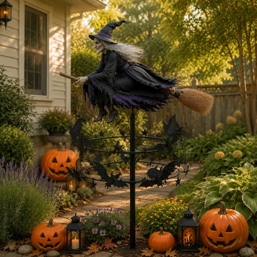 Enchanted Witch Garden Wind Spinner – Where Witches Fly and Bats Dance 🧙‍♀️🌪️