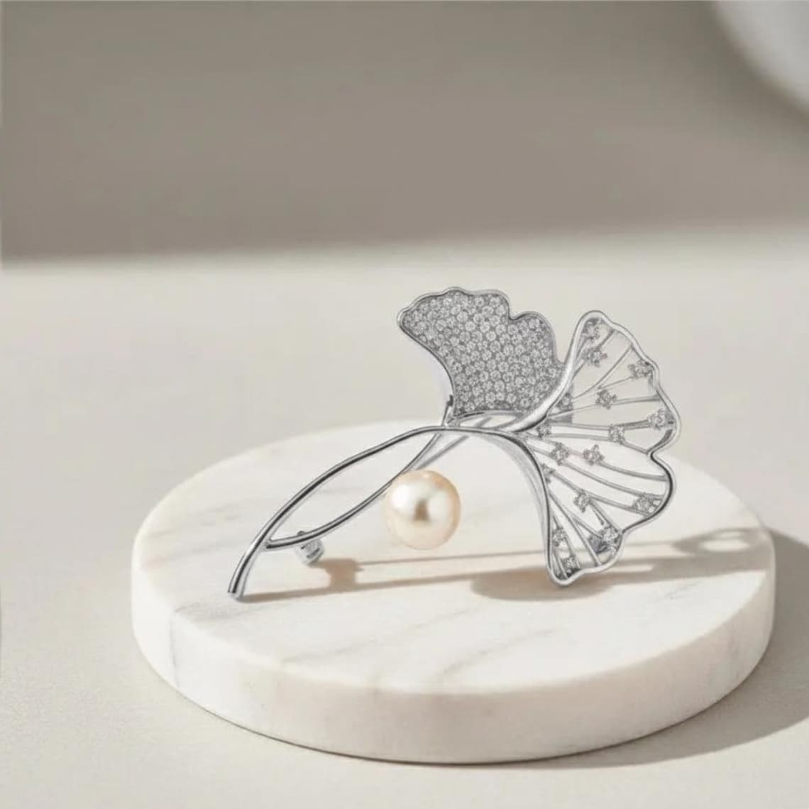 Golden Ginkgo Leaf Brooch: Pearl Accent - Elegant Handmade Pin Gift for Mom