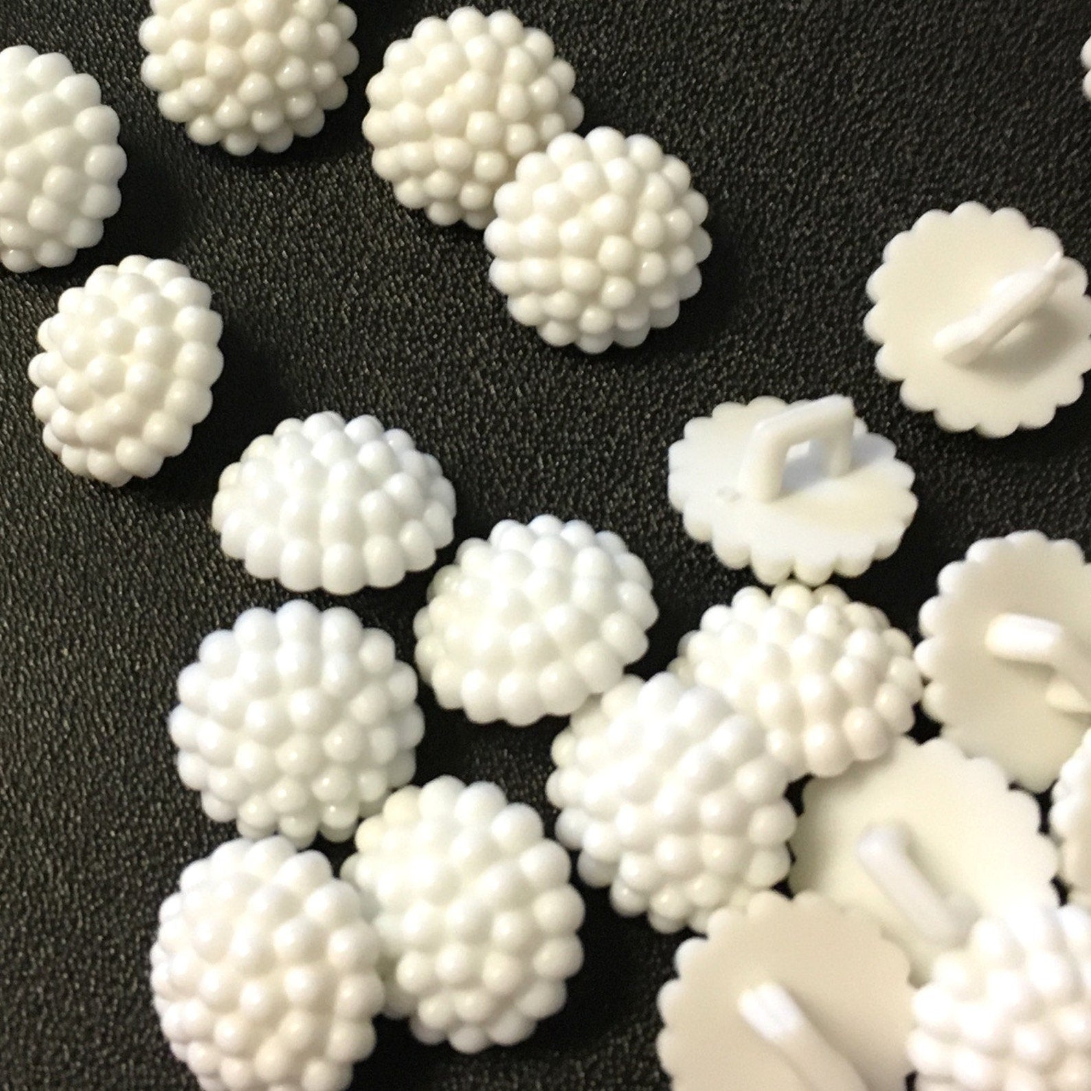 10 White Bobble Buttons: 12mm Vintage Style Shank Buttons