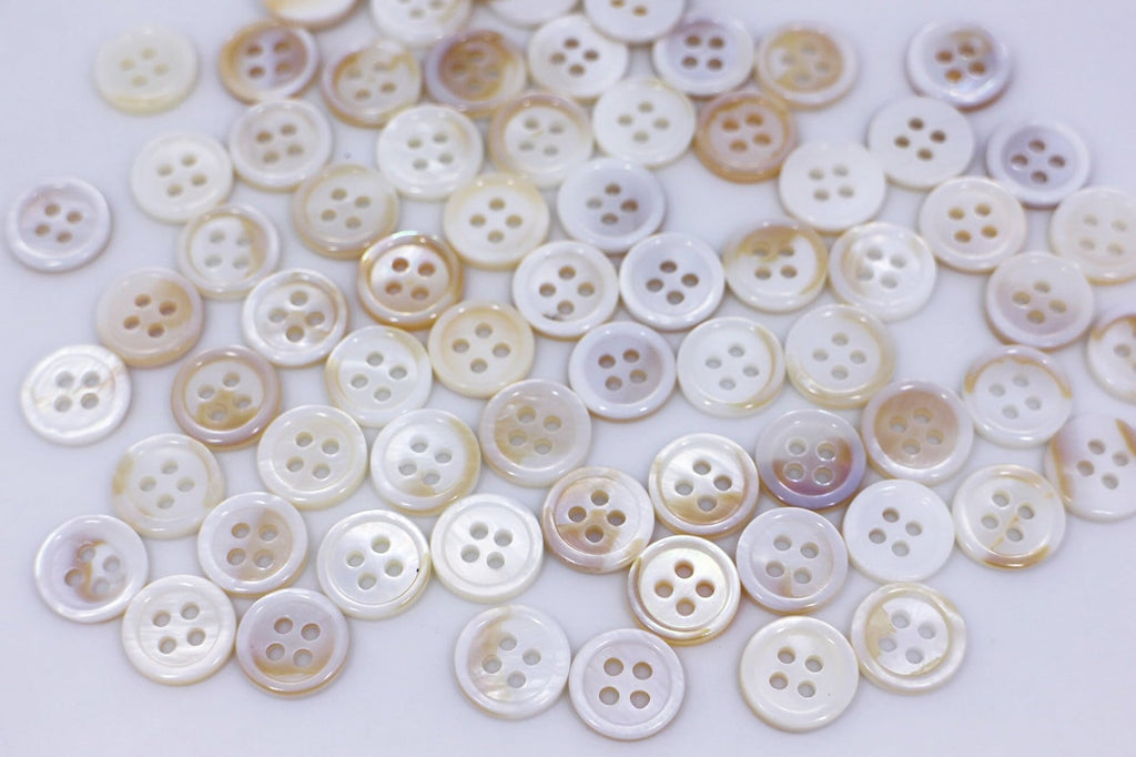 Ivory Shell Button, 10mm, 0.39inch, Natural Seashell, Cream White,Shiny Reflective, 4 Holes, For Wedding Dress Blouse Sewing, Elegant Classy