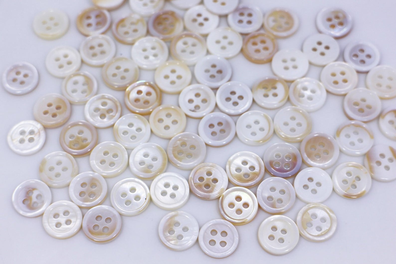 Ivory Shell Button, 10mm, 0.39inch, Natural Seashell, Cream White,Shiny Reflective, 4 Holes, For Wedding Dress Blouse Sewing, Elegant Classy